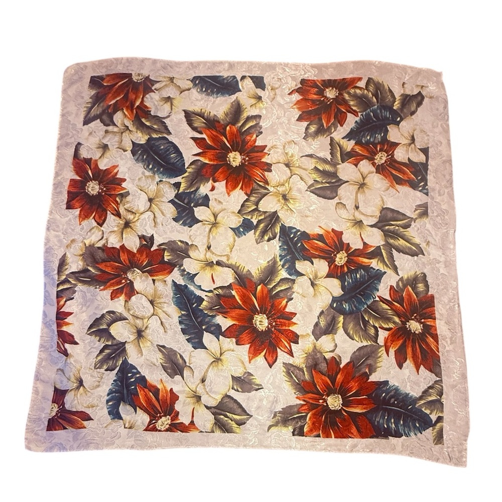 Vintage Floral Print White Satin Silk 31” Square Scarf - Women’s Accessory - Picture 2 of 8